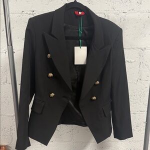 Elegant Black Double-Breasted Women's Blazer NWT Size Small Gold Buttons Lion